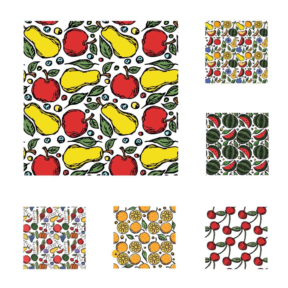 set of different seamless food patterns. doodle vector food background