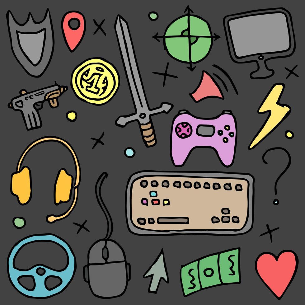 iconos vectoriales de juegos. garabato, juego, plano de fondo vector