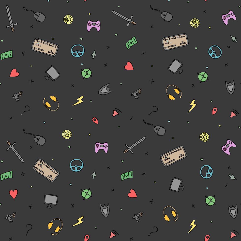 Seamless gaming background. seamless pattern with doodle gaming icons. gaming vector icons