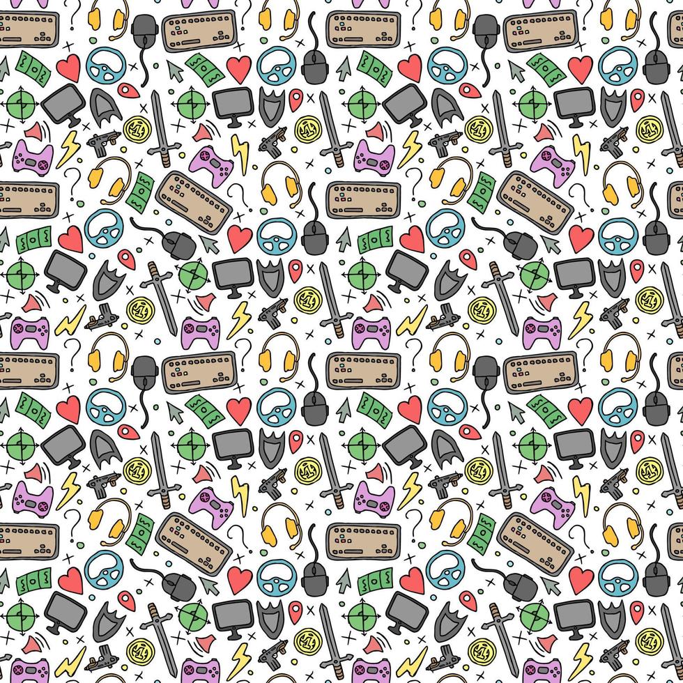 Seamless gaming background. seamless pattern with doodle gaming icons. gaming vector icons