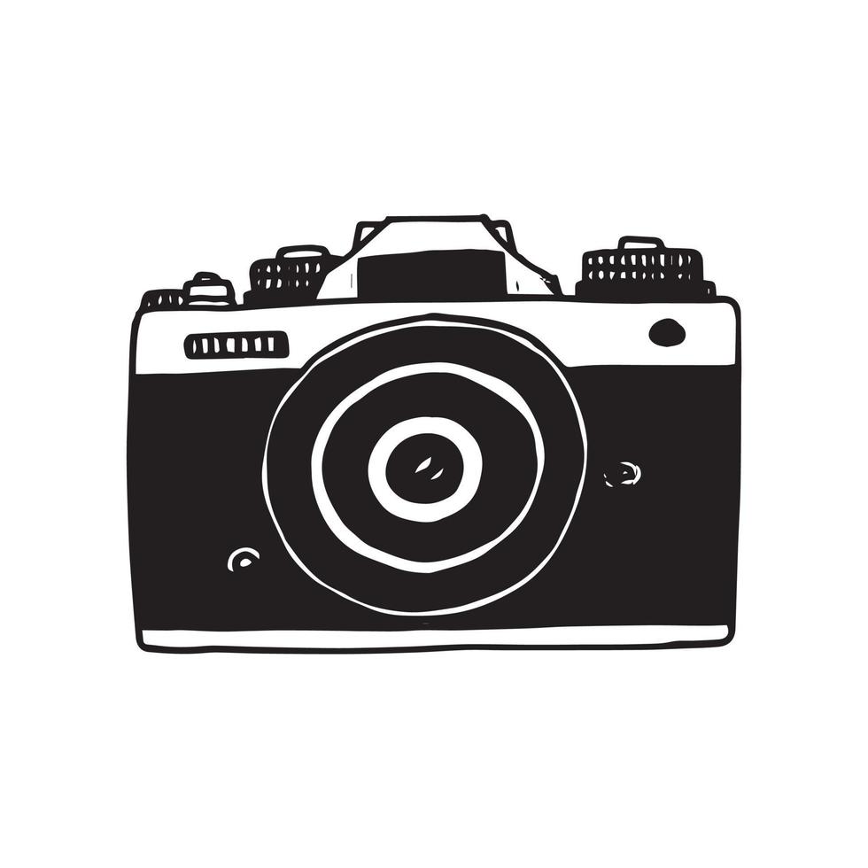 Doodle icon photo camera. Hand drawn sketch in vector