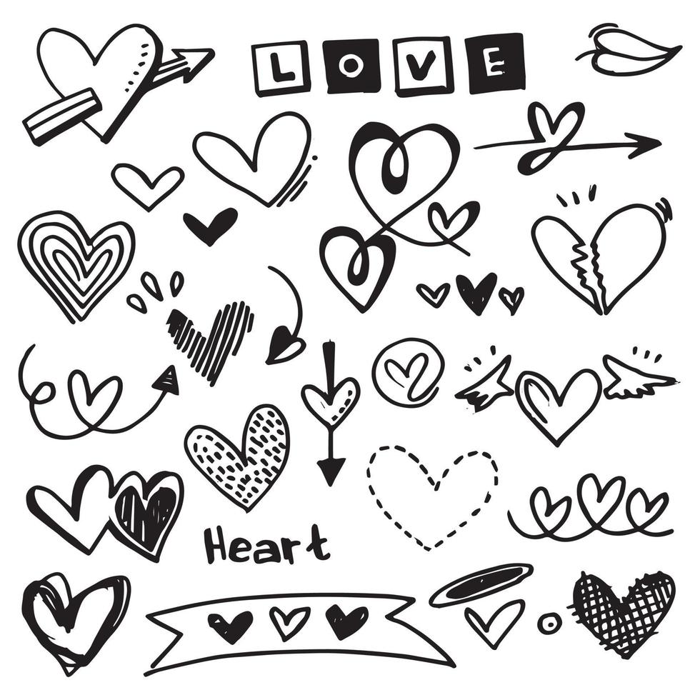 Vector set of different crowns, hearts, stars, crystals, sparkles, arrows, lightning, diamonds, signs and symbols. Hand drawn, doodle element isolated on a white background.