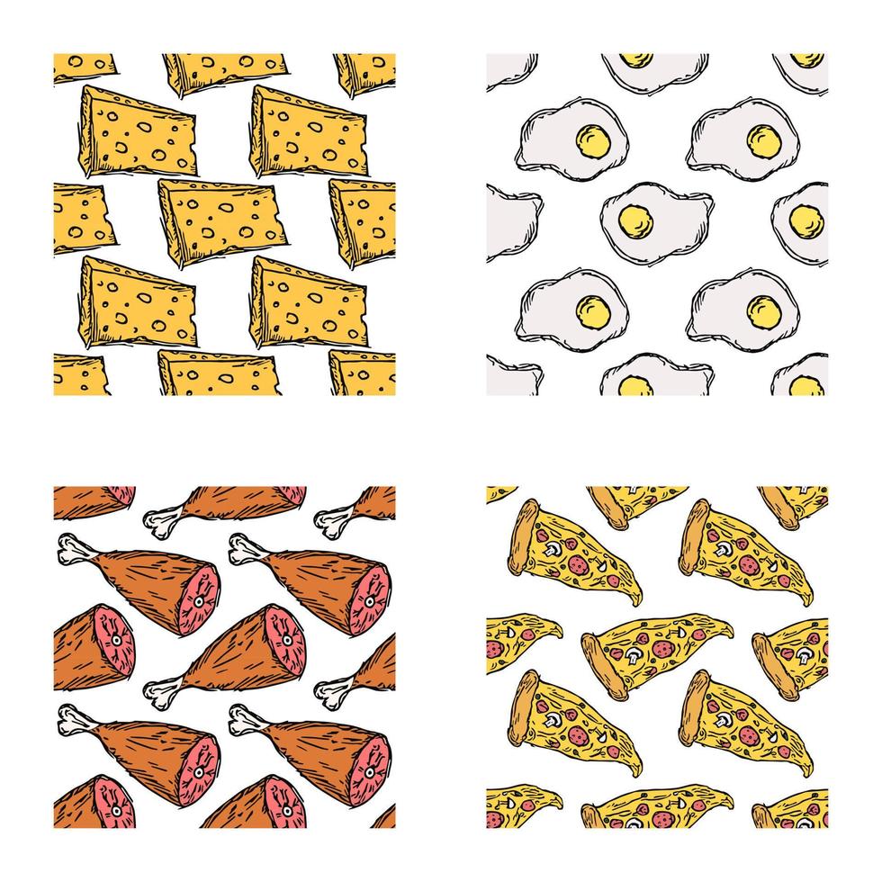 set of different seamless food patterns. doodle vector food background