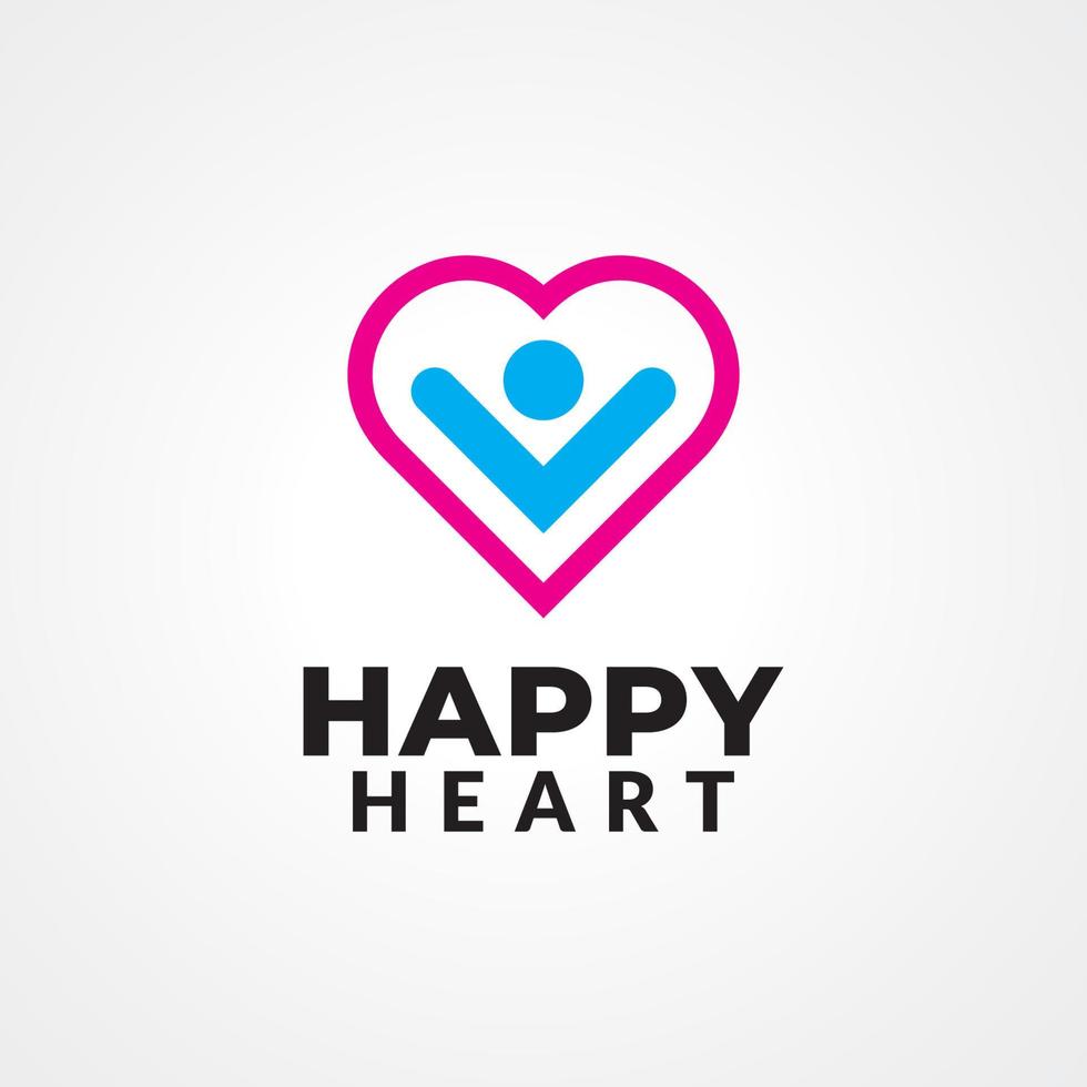 Happy people inside a heart shape vector illustration for health care, self healing, psychotherapy etc. Minimal logo design.