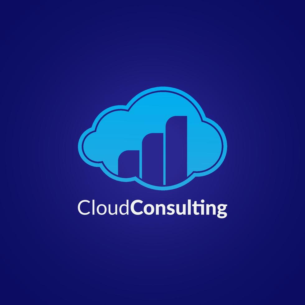 concepto de diseño del logotipo de consultoría en la nube sobre fondo de color azul oscuro. adecuado para empresa de inversión, consultor de negocios, etc. vector