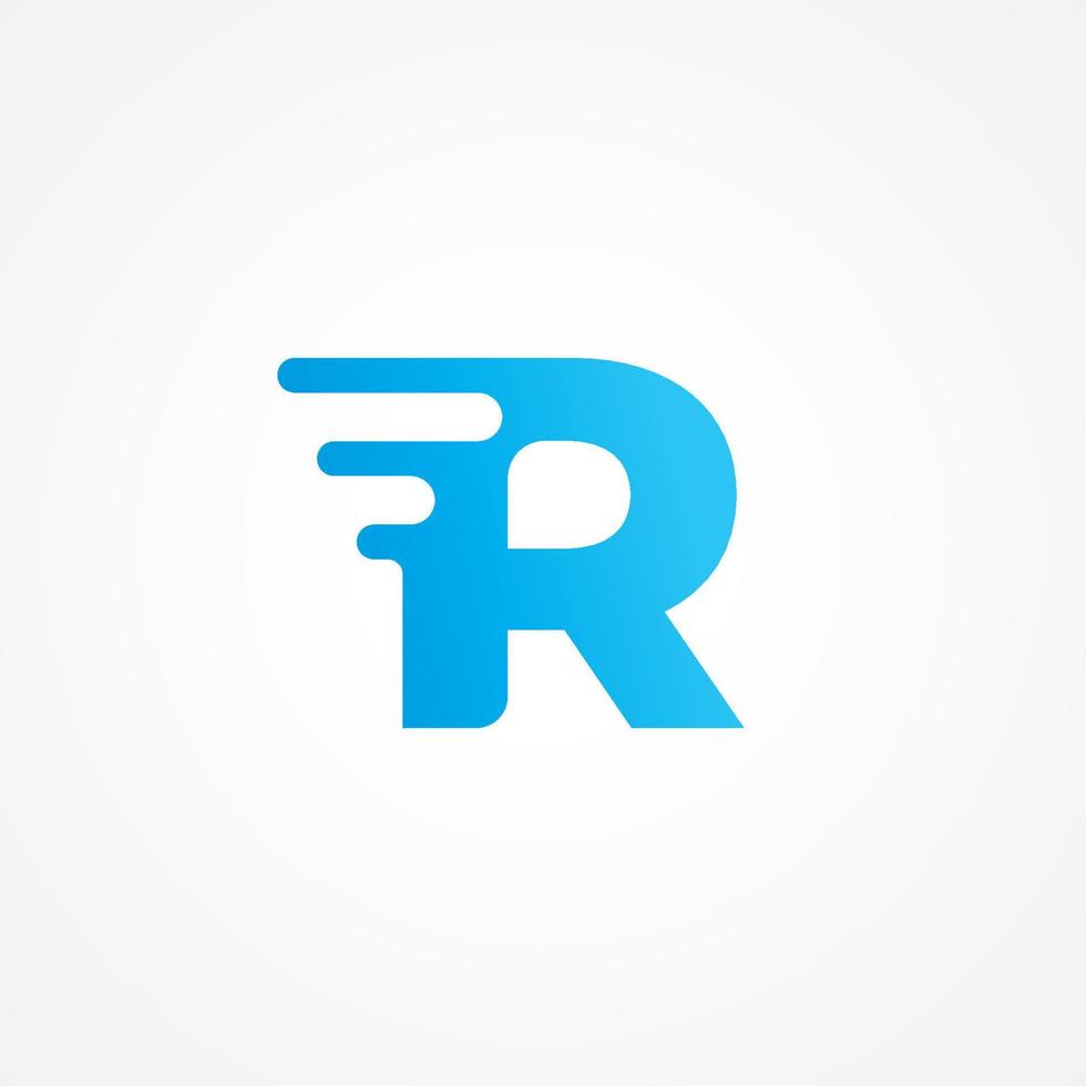 Initial alphabet logo design template. Vector illustration of letter R streaking with fluid effect. Suitable for kids product, food and drink, toys, supplement, vitamin etc. Blue as color identity