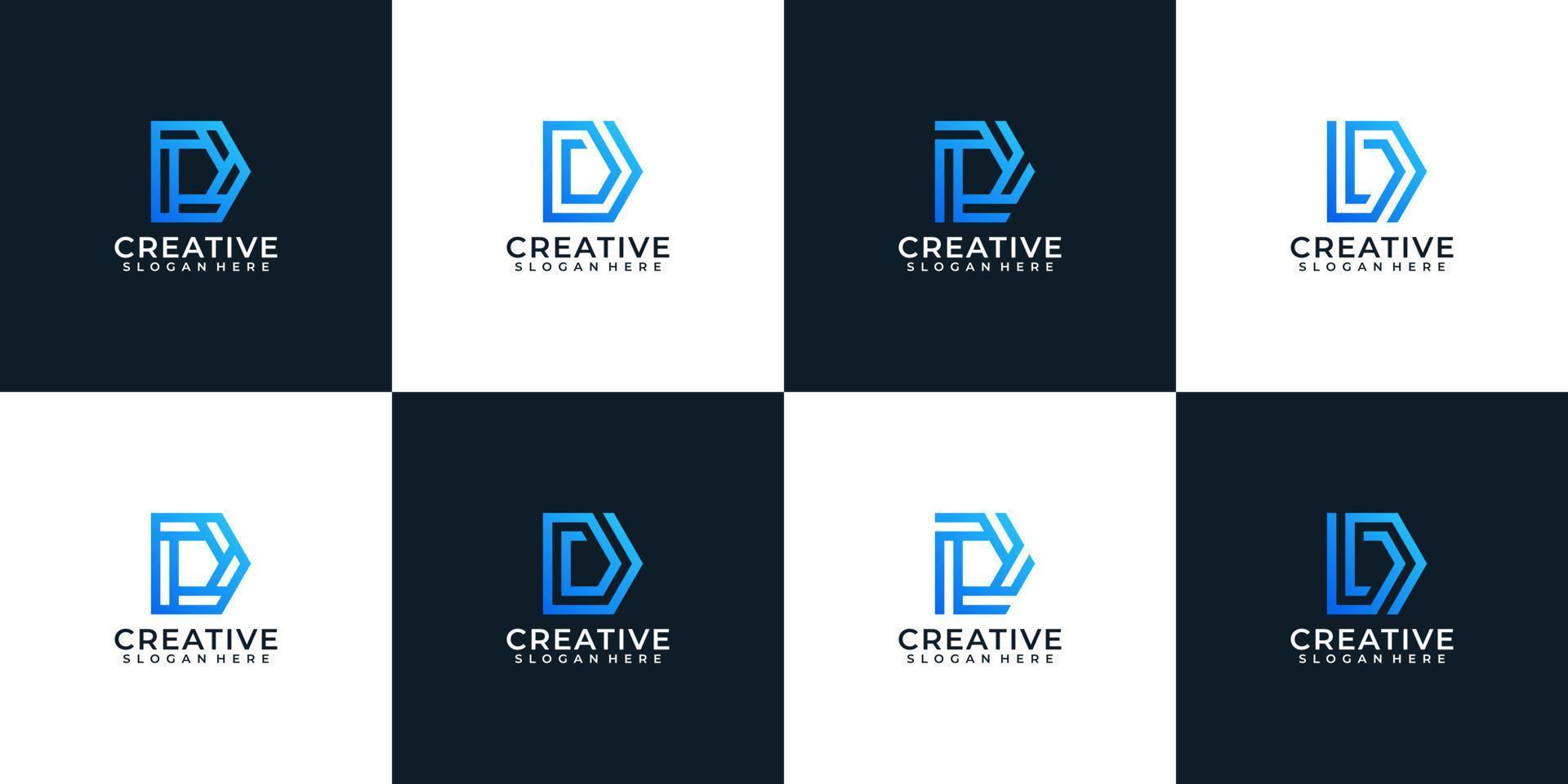 Set of gradient elegant company typography letter d logo design vector