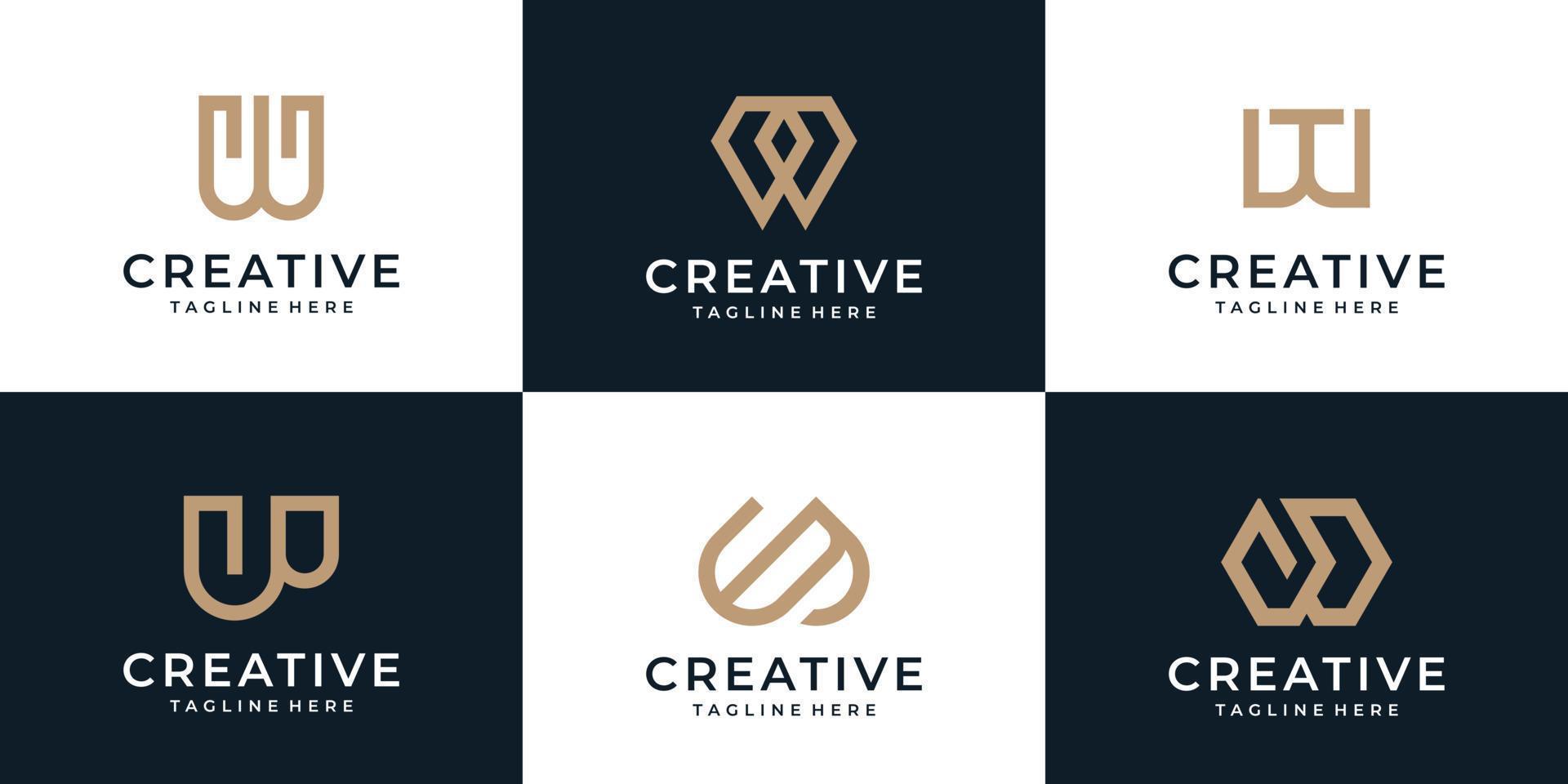 conjunto de inspiración de diseño de logotipo geométrico creativo letra w vector