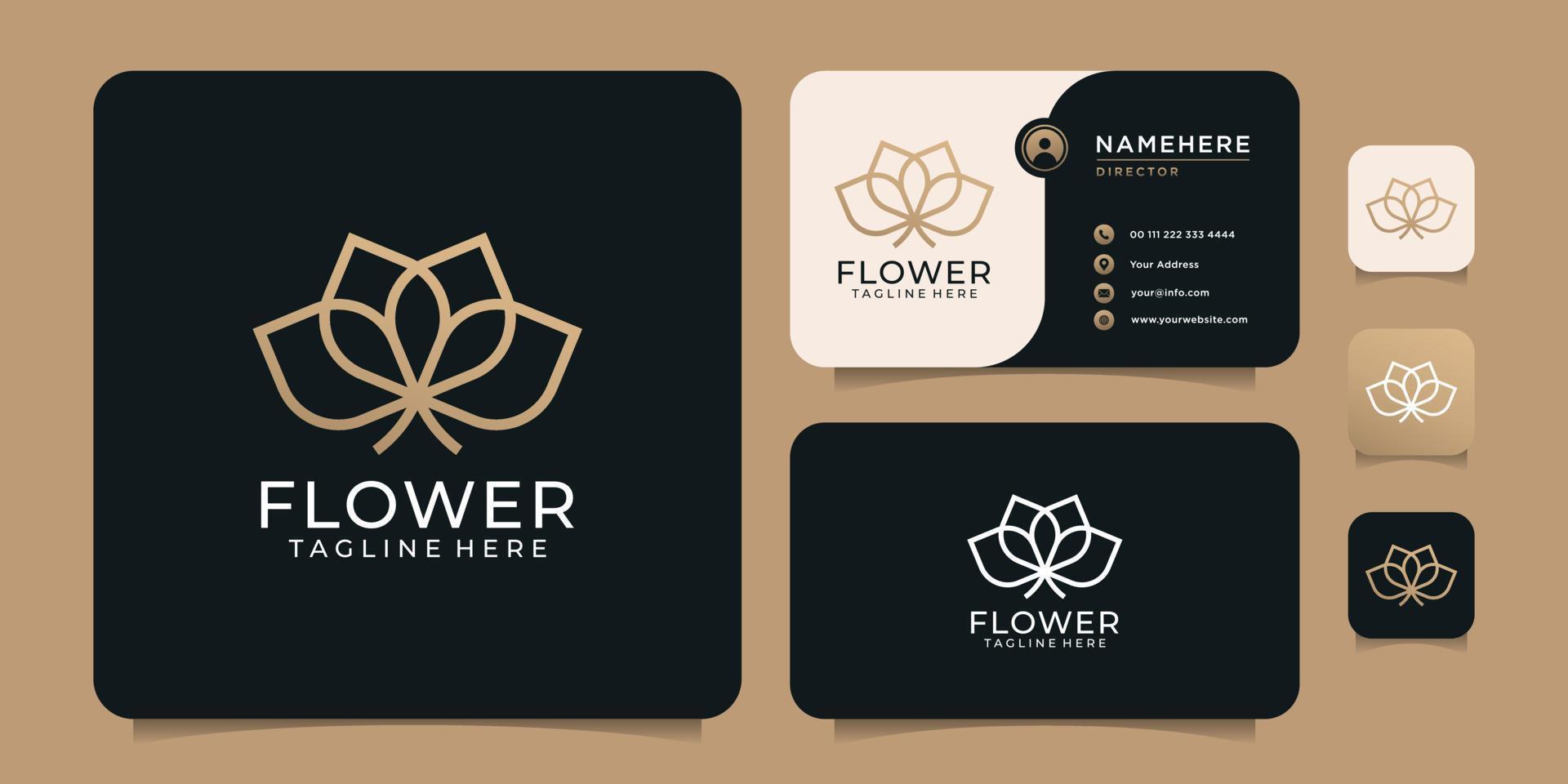 Simple flower line art logo design concept symbol vector