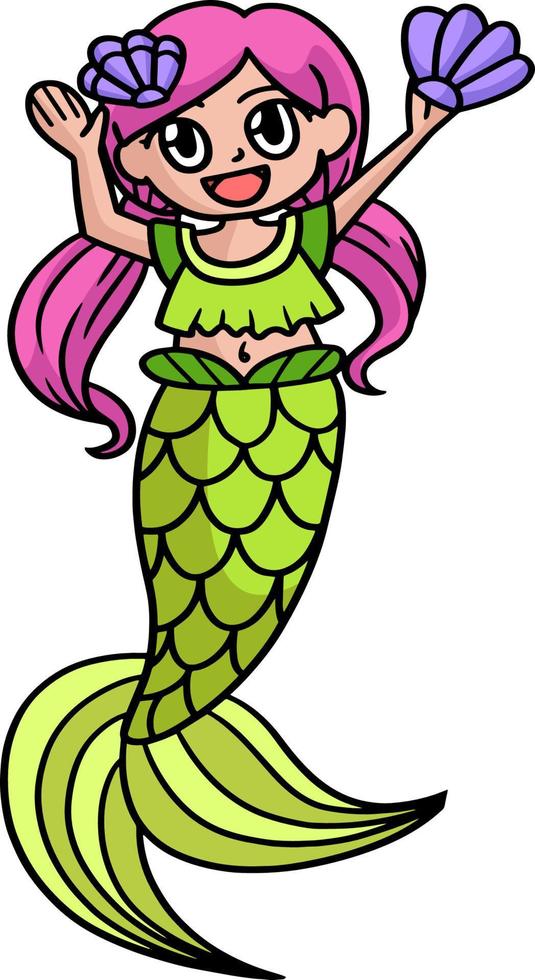 Happy Mermaid Cartoon Colored Clipart vector