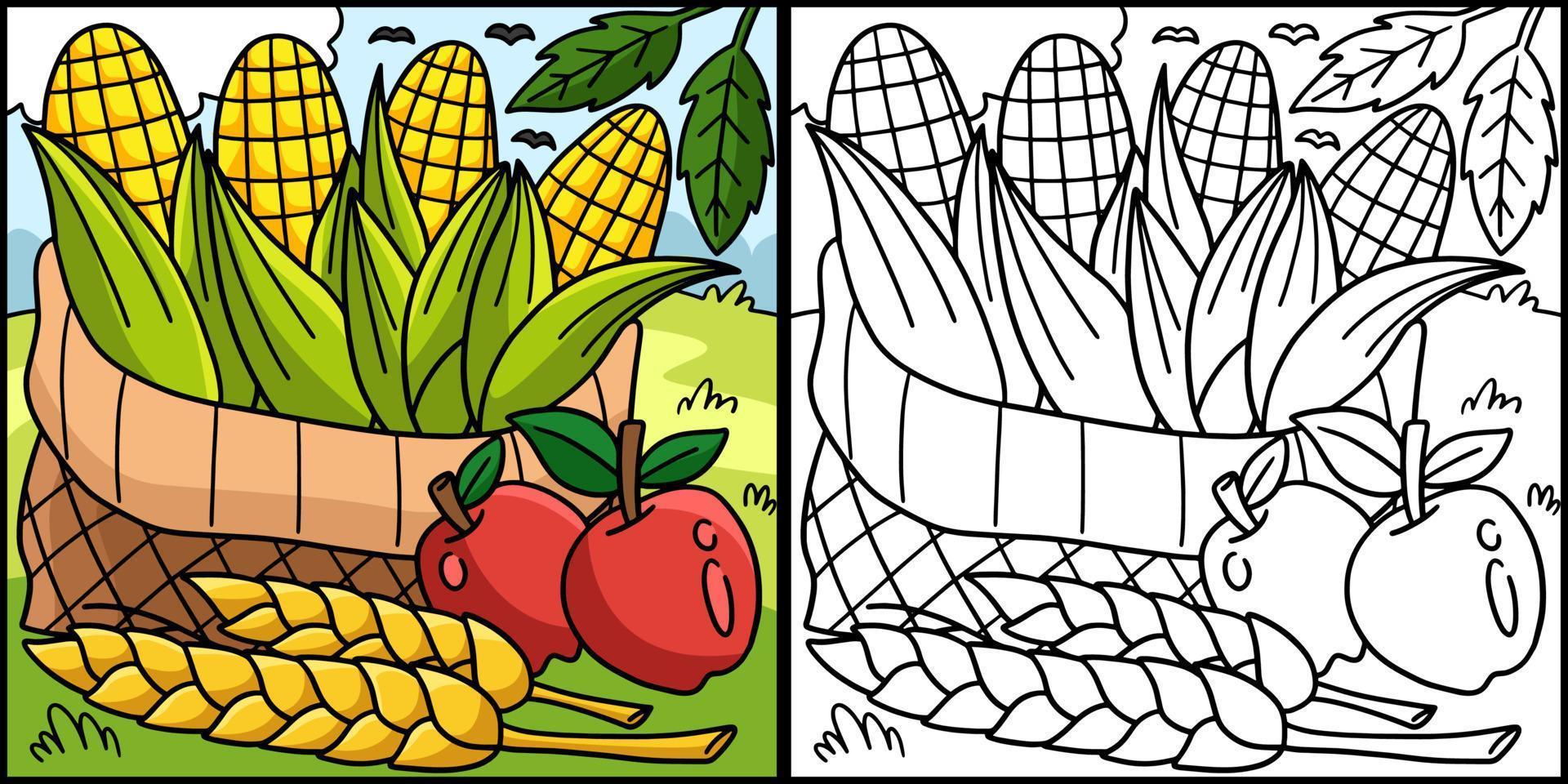 Thanksgiving Harvest Corn Coloring Illustration vector