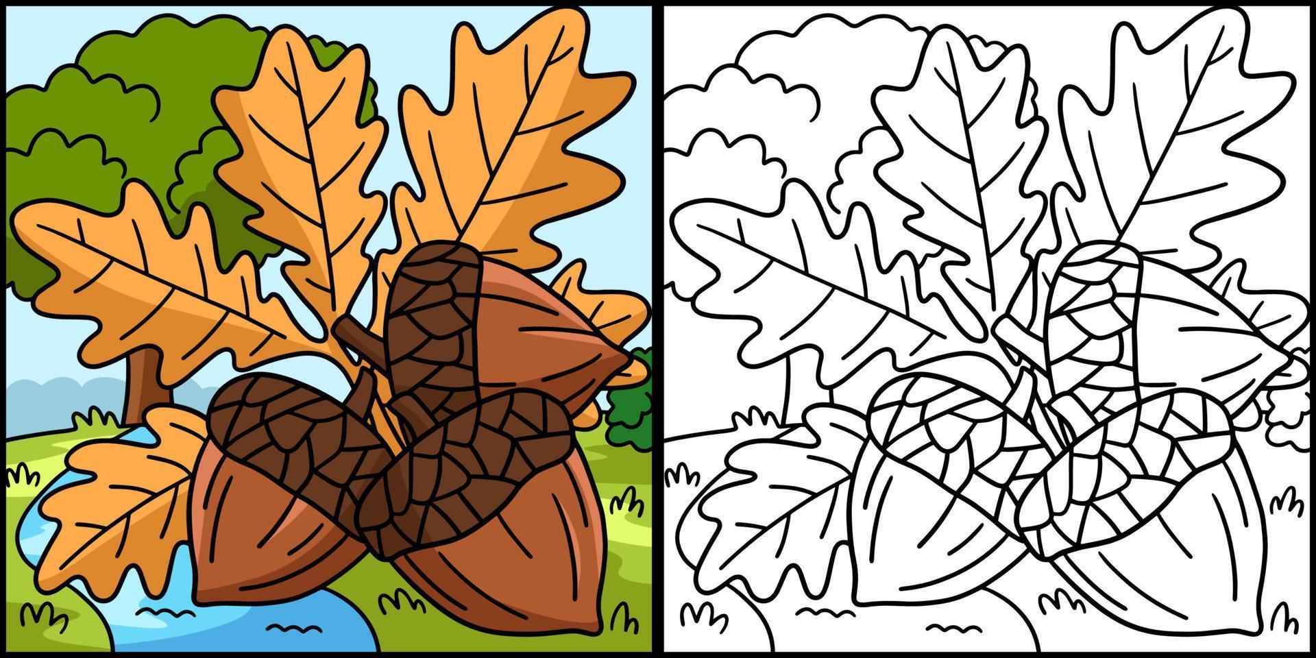 bellota de acción de gracias y hojas de otoño ilustración vector