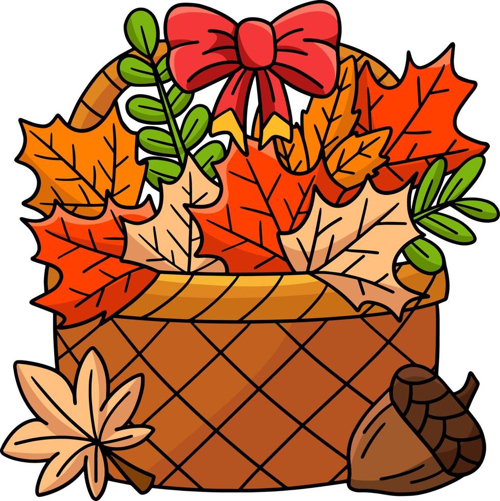 cesta de acción de gracias hojas de otoño clipart de dibujos animados vector