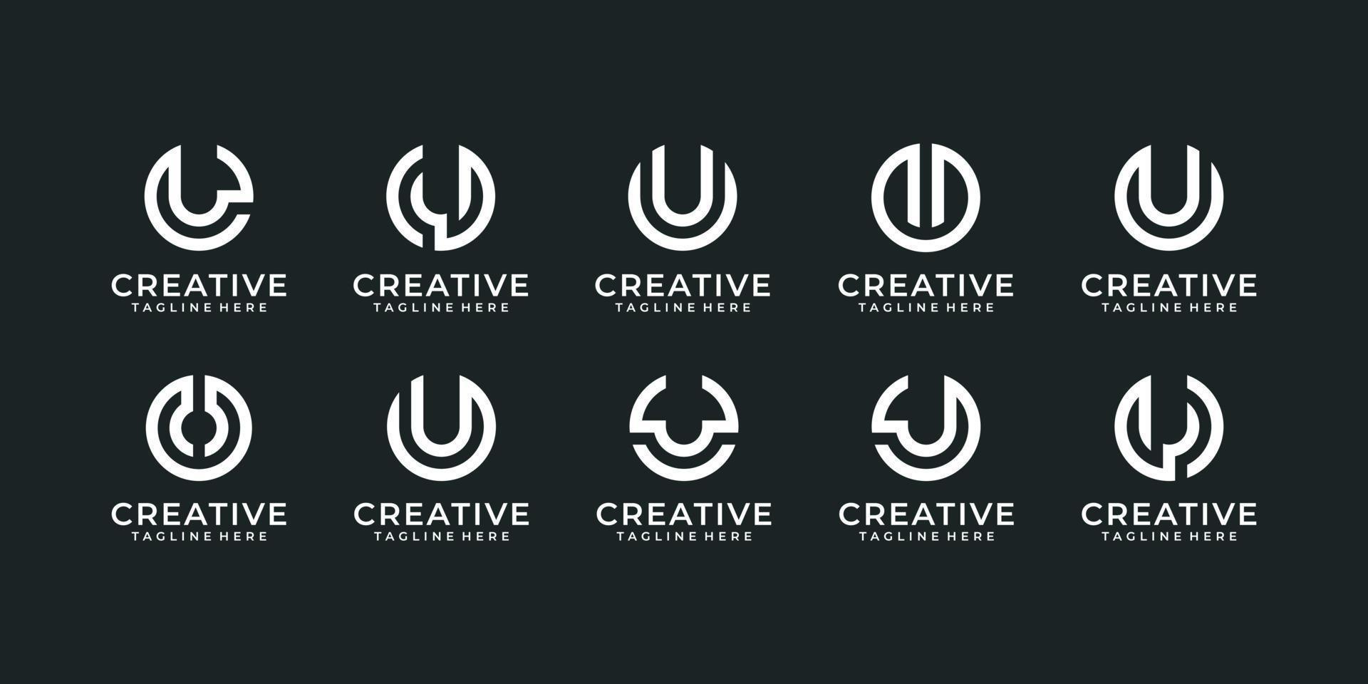 Set of letter u modern typography editable logo design vector