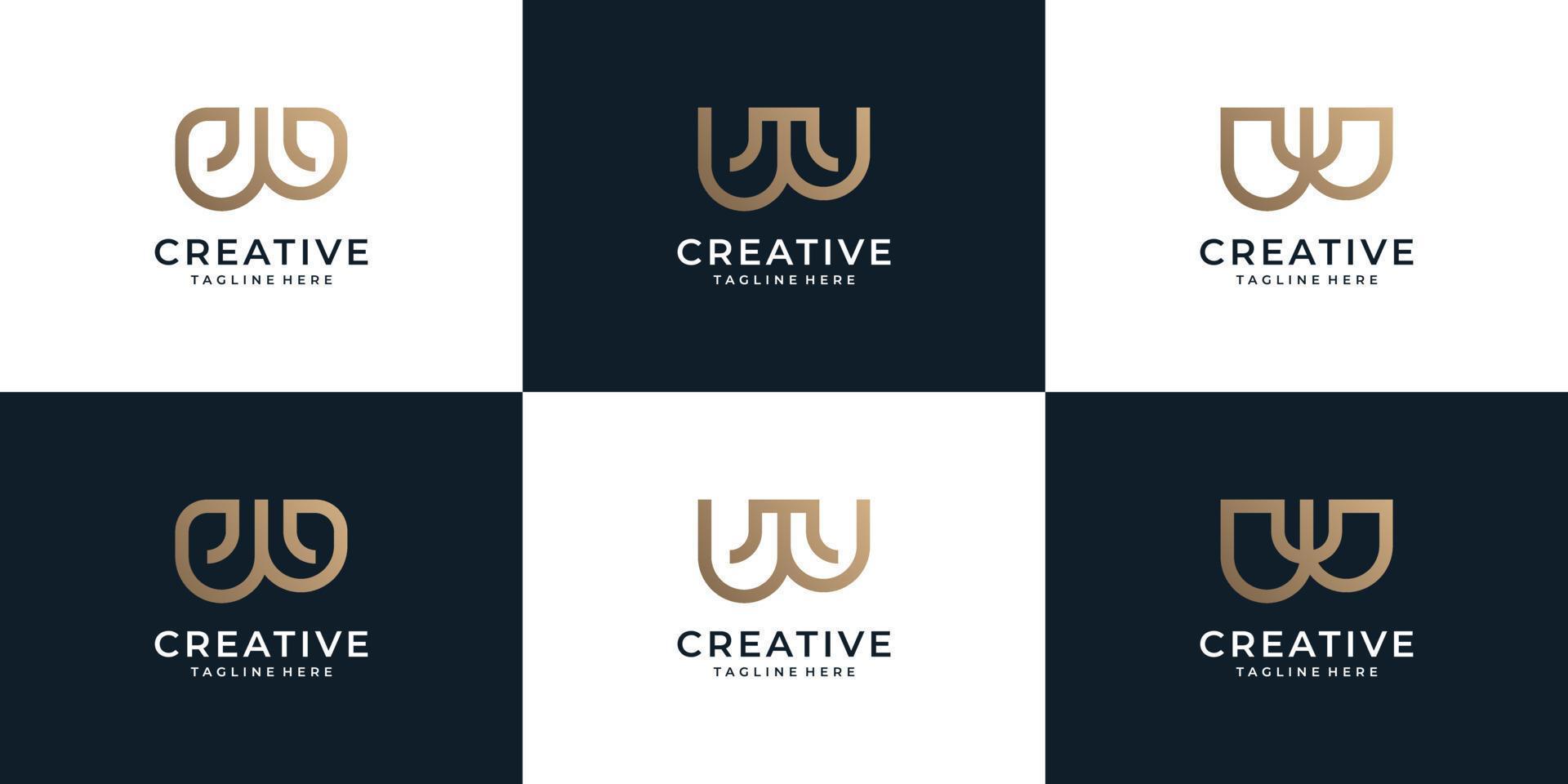 conjunto de elementos de diseño de logotipo de oro de letra w de línea vector