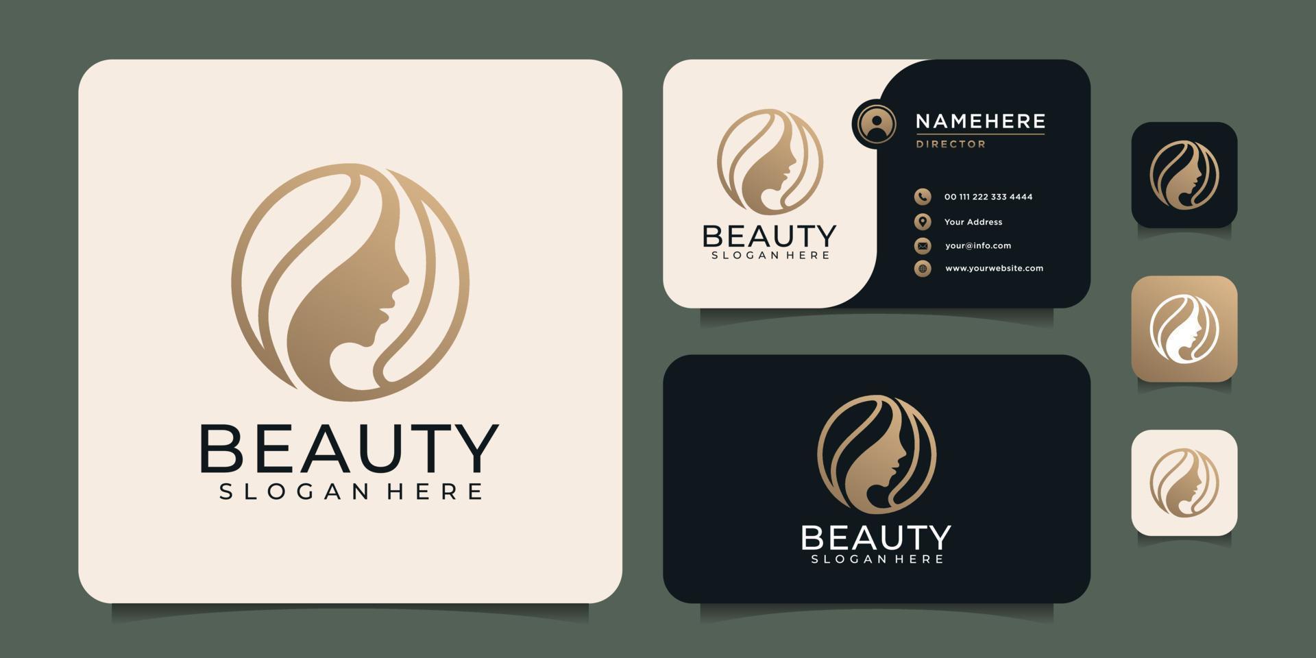 Beauty luxury woman face hair spa logo design for spa decoration and yoga vector