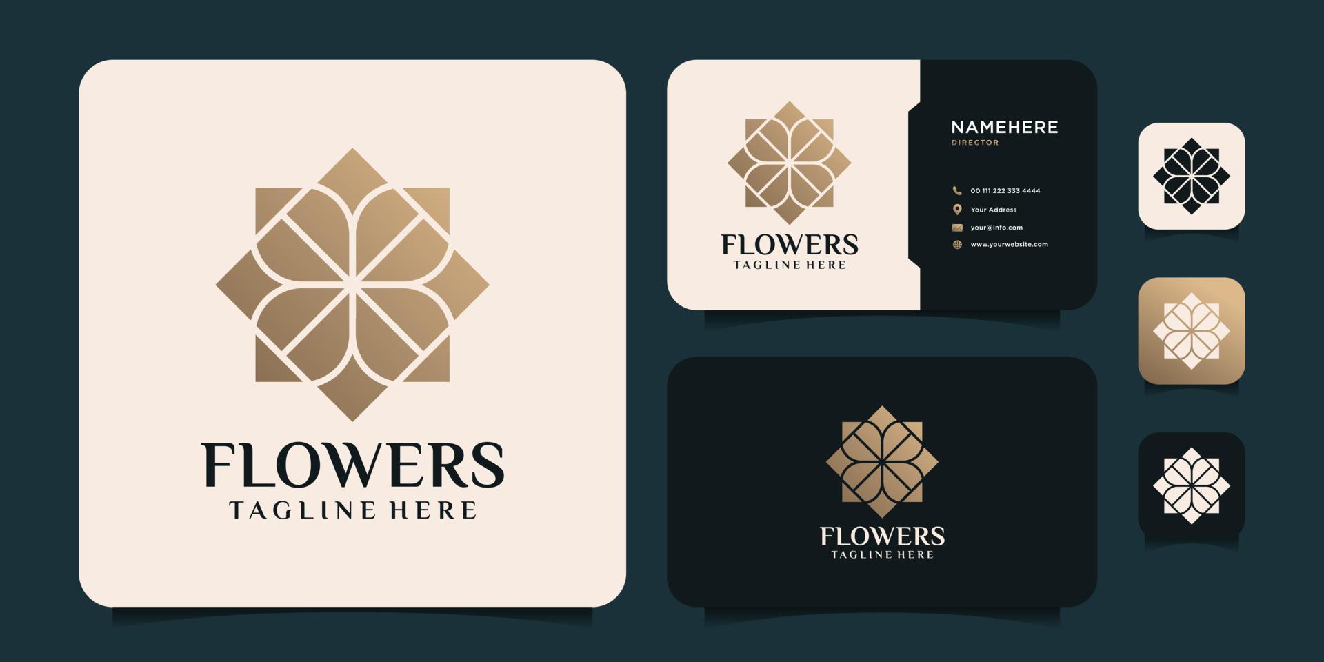 Golden filled flower logo icon for spa hotel vector