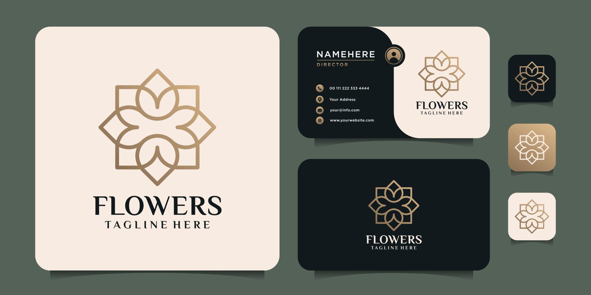 Monogram line art minimal flower logo vector design