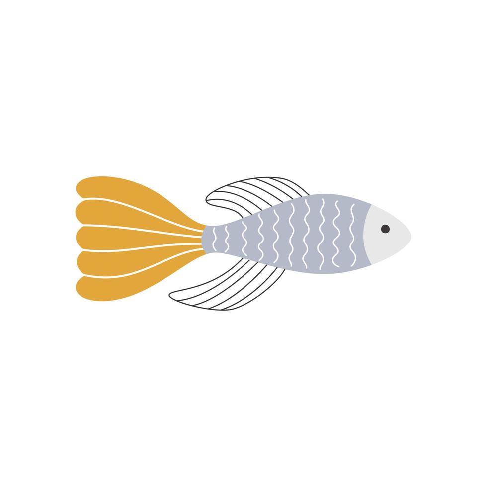 Cute vector underwater isolated fish. Vector modern hand drawn animal.
