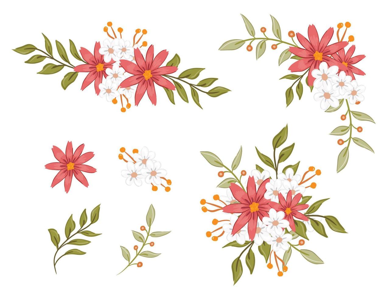 floral arrangement and elements set vector