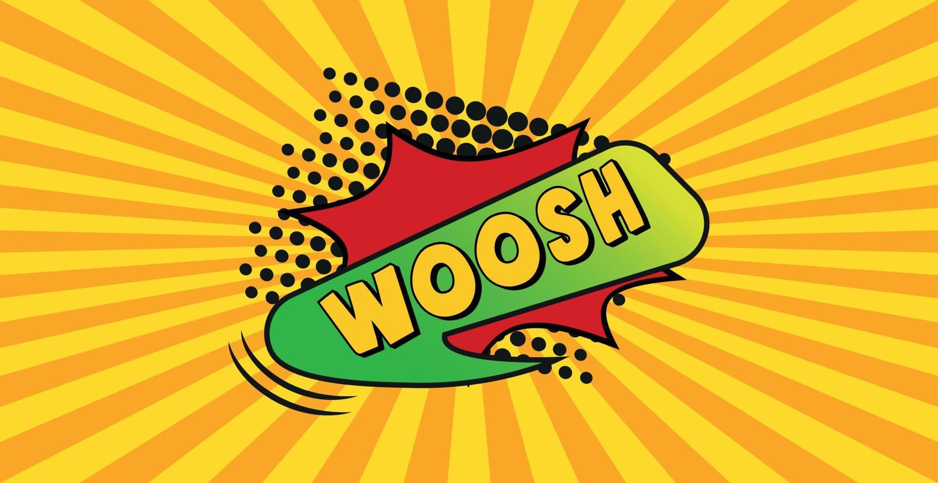 inscripción de zoom cómico woosh sobre un fondo de color - vector