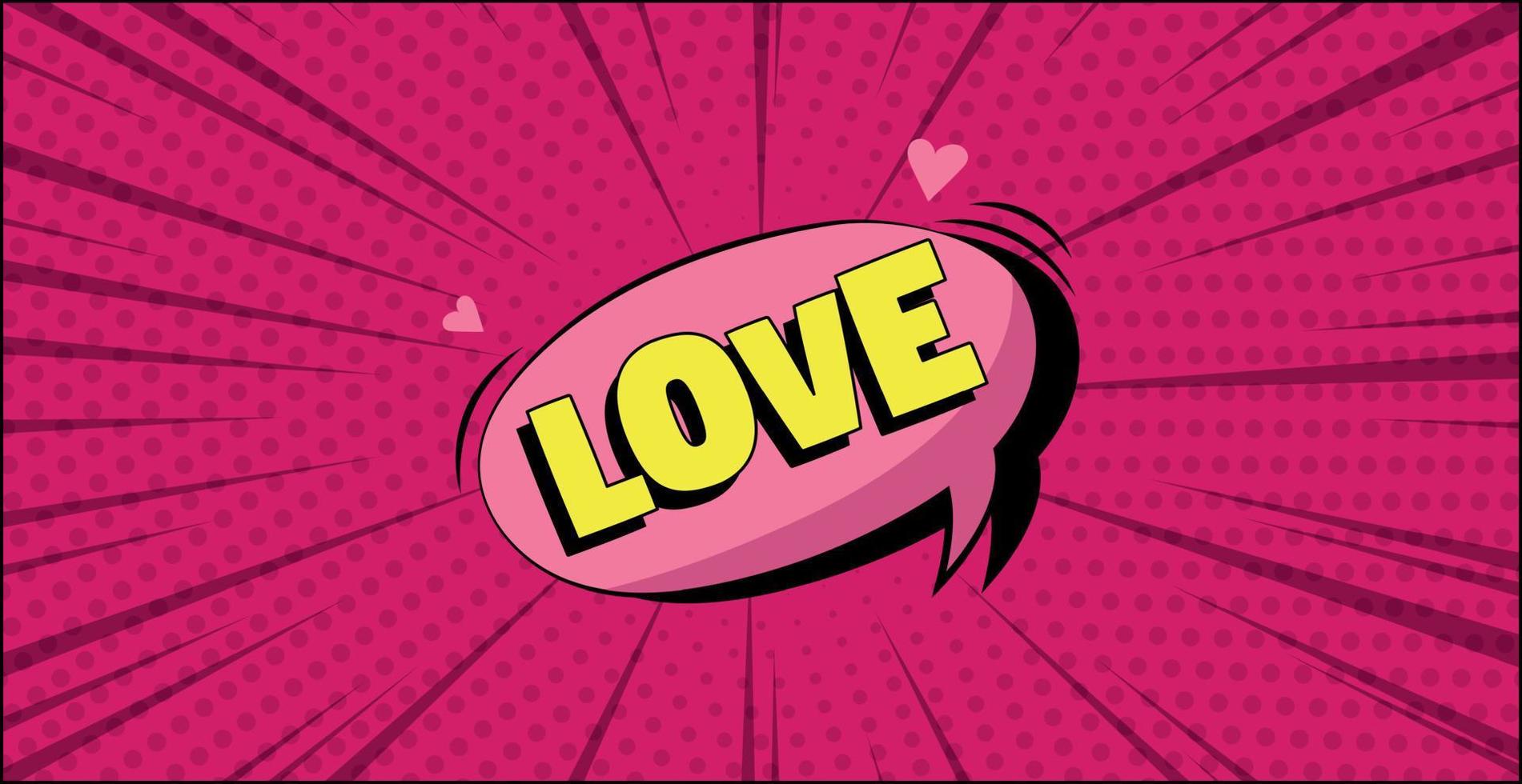 Comic zoom inscription LOVE on a colored background - Vector