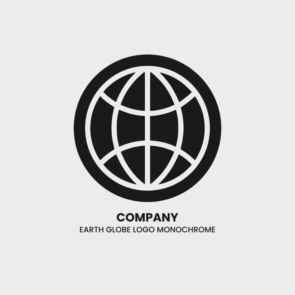 Earth Globe Logo With Monochrome Design Color. Wolrd Sphere Icon Concept. Global Network Company Abstract Design vector