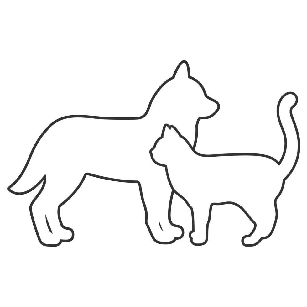 ilustración del contorno de un perro y un gato sobre un fondo blanco vector