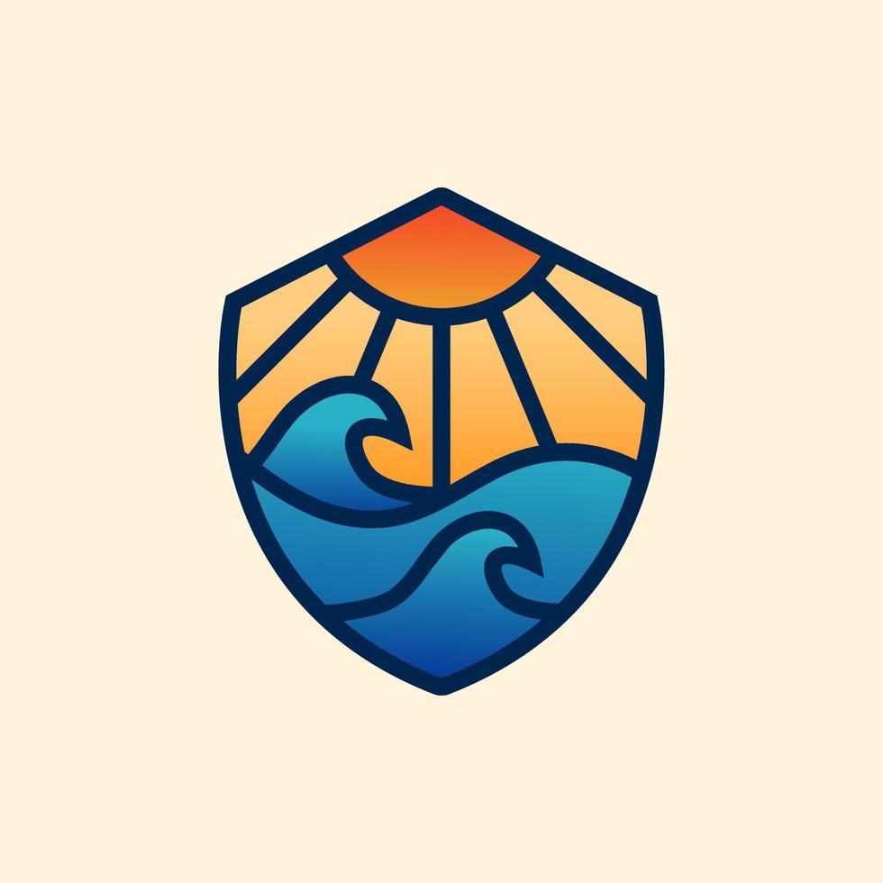 Modern ocean wave shield logo illustration design vector