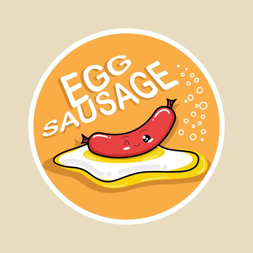 EGG sausage sosis telor in indonesia, fast food logo with cute icon vector