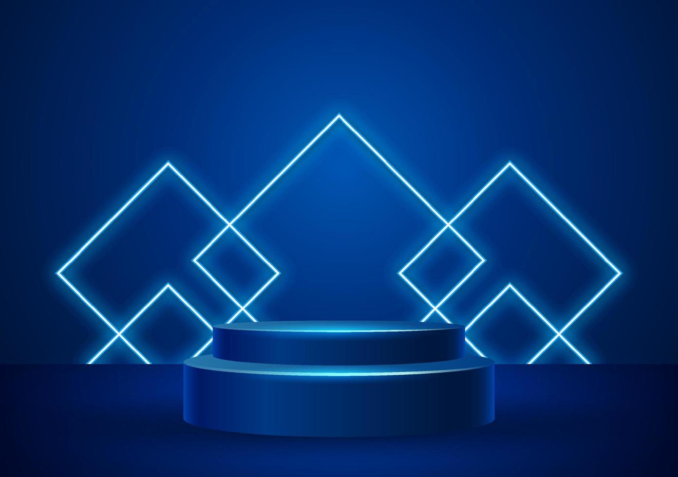 Podium with neon light shapes illustration vector