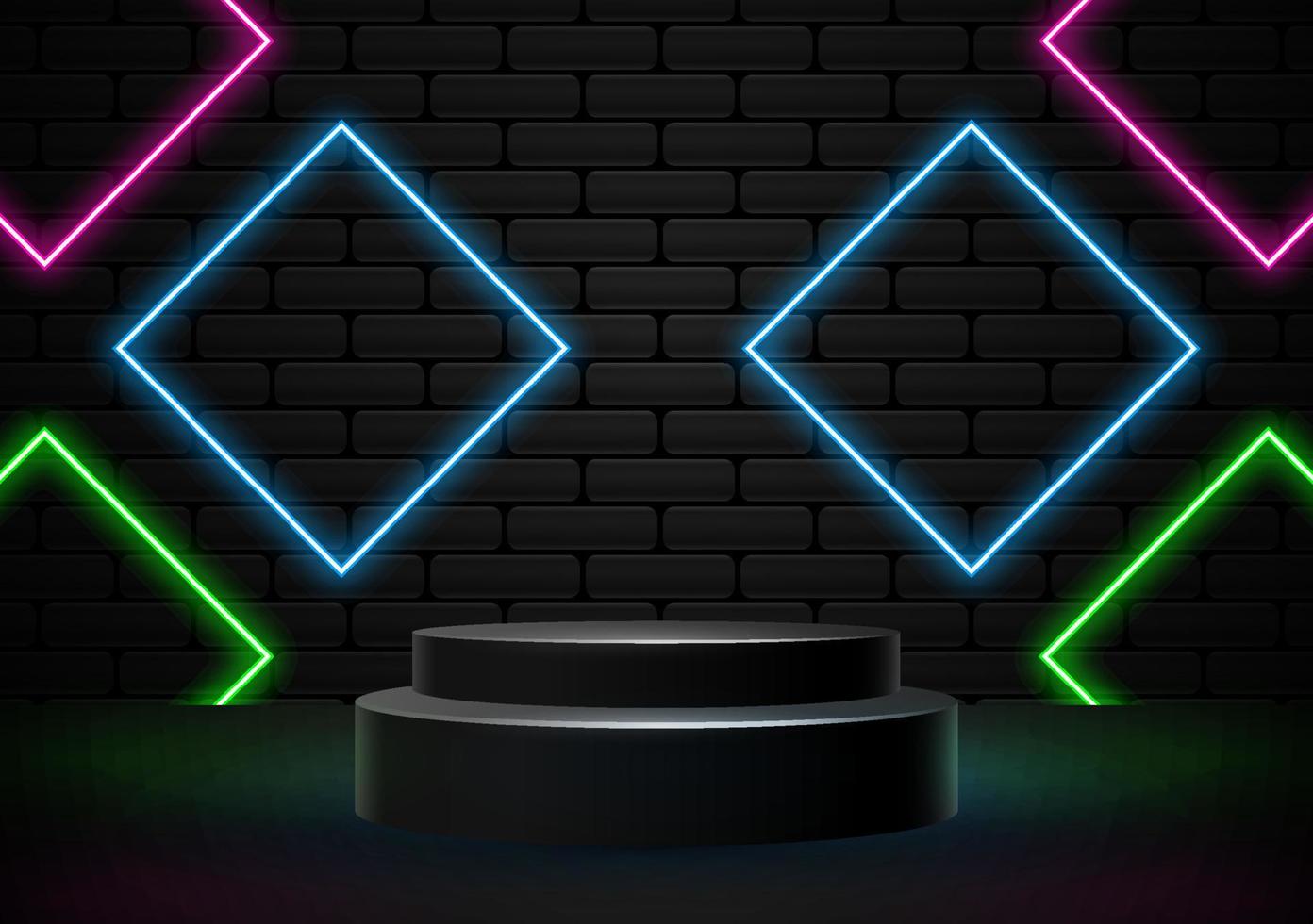 Podium with neon light shapes illustration vector