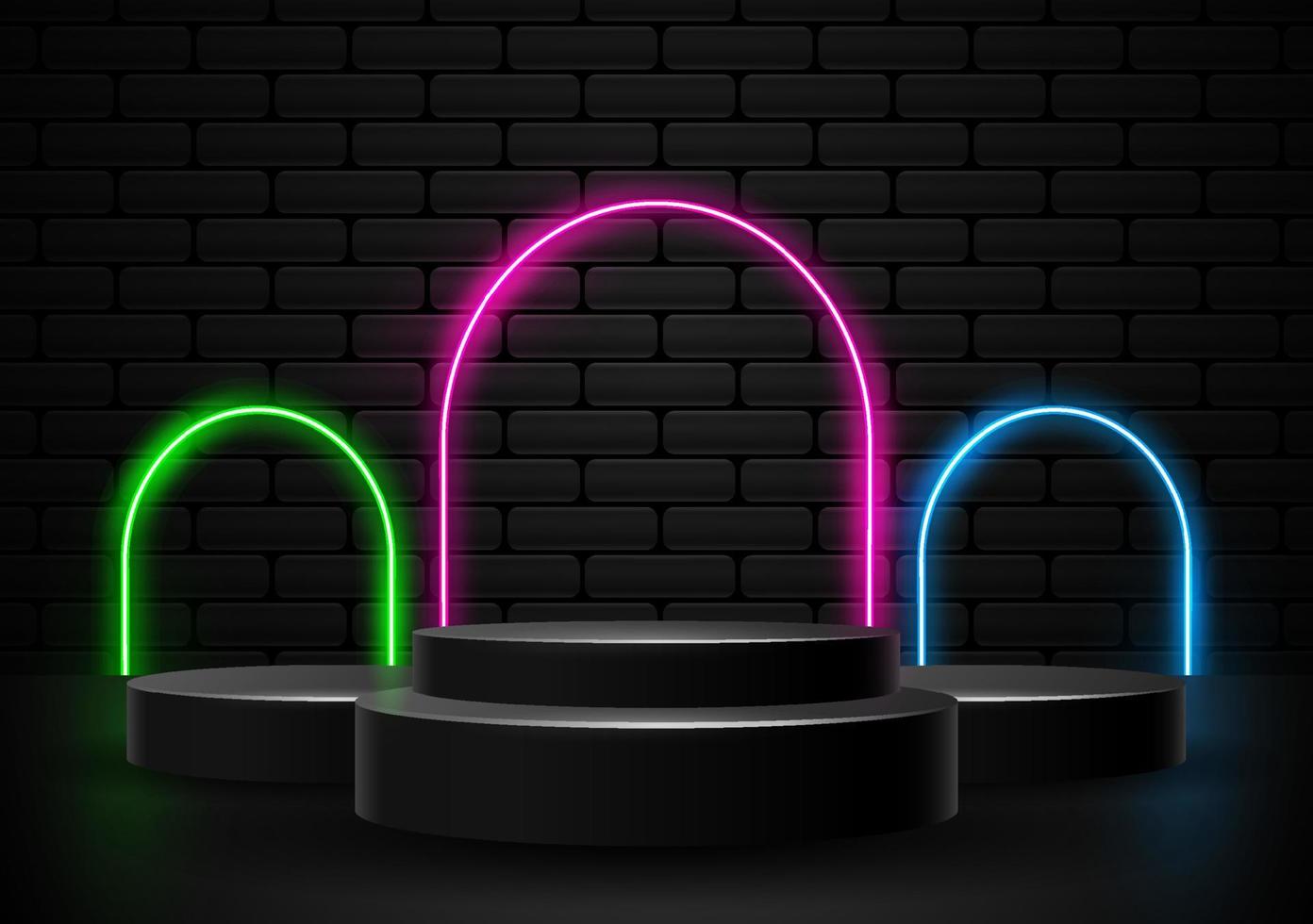 Podium with neon light shapes illustration vector