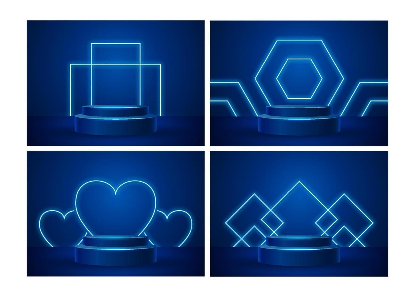 Podium with neon light shapes illustration vector