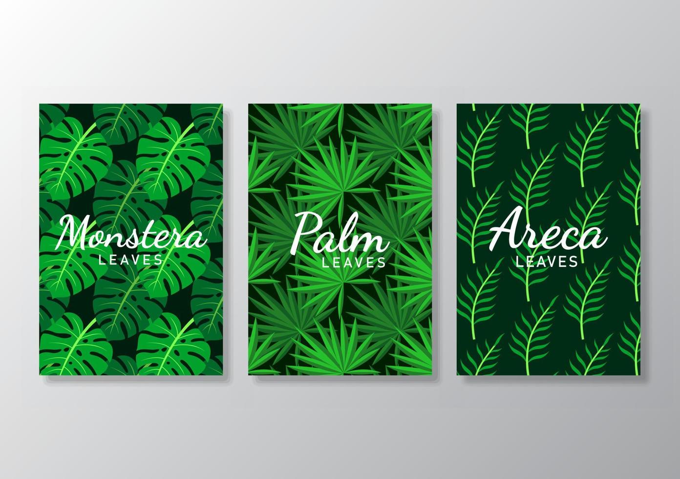 Set of tropical leaves poster covers background vector