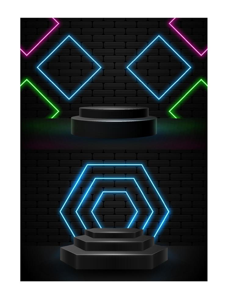 Podium with neon light shapes illustration vector