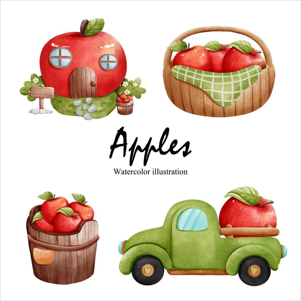 watercolor apples, fruit vector illustration