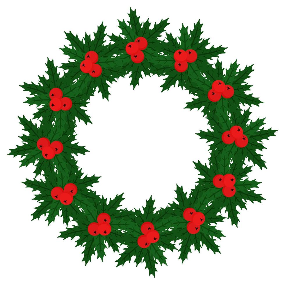 Holly wreath, Christmas berries and leaves in the form of a round frame vector