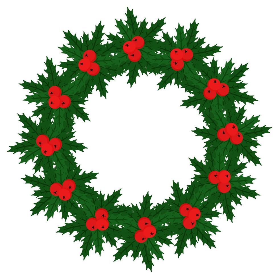 Holly wreath, Christmas berries and leaves in the form of a round frame vector