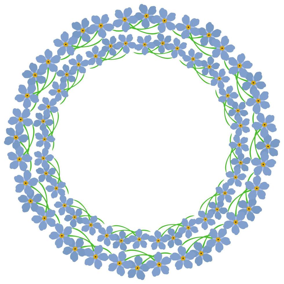 Forgetmenot wreath, flower border in the form of a round frame for design vector