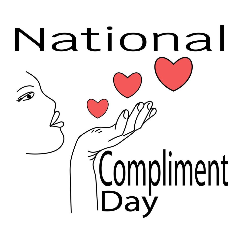 National Compliment Day, Symbolic direction of hearts with hands and themed inscription vector