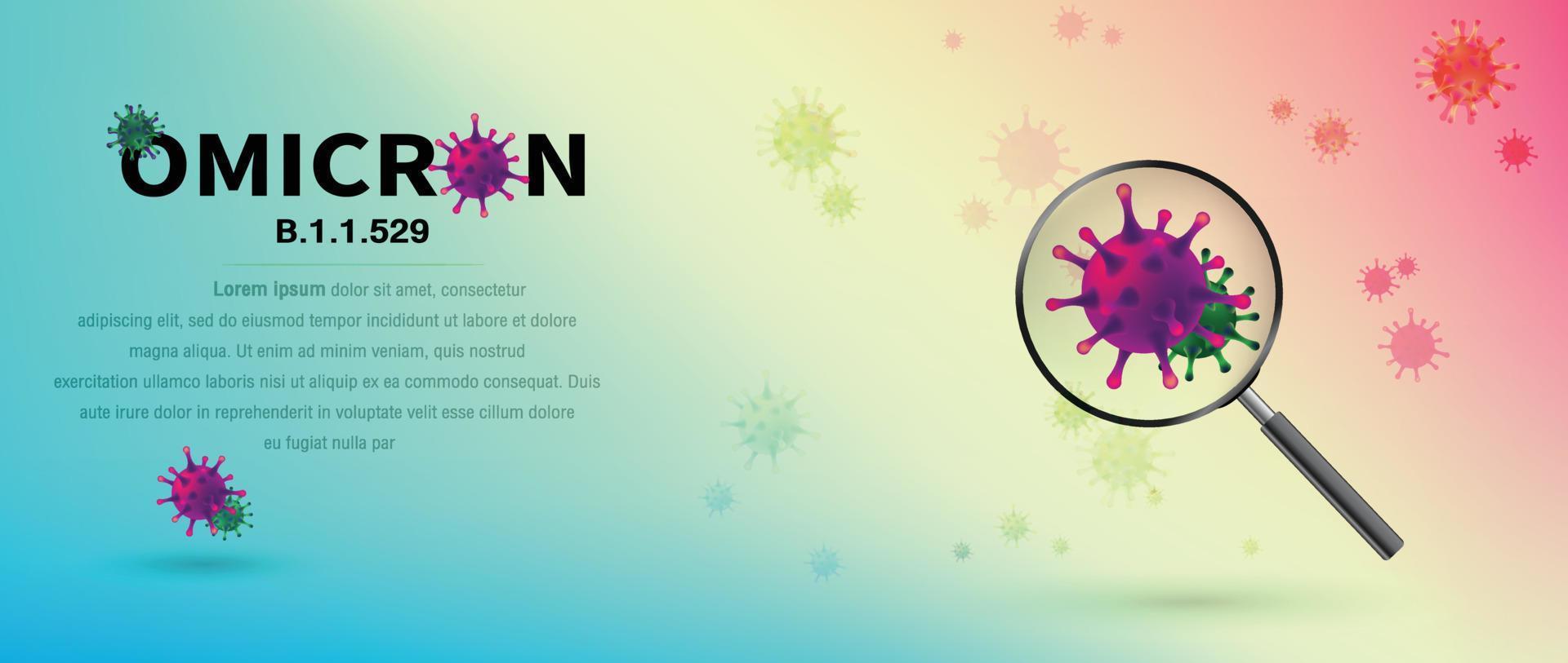virus omicron, nueva variante covid-19. encuesta médica con una lupa. infección médica. ilustración vectorial vector