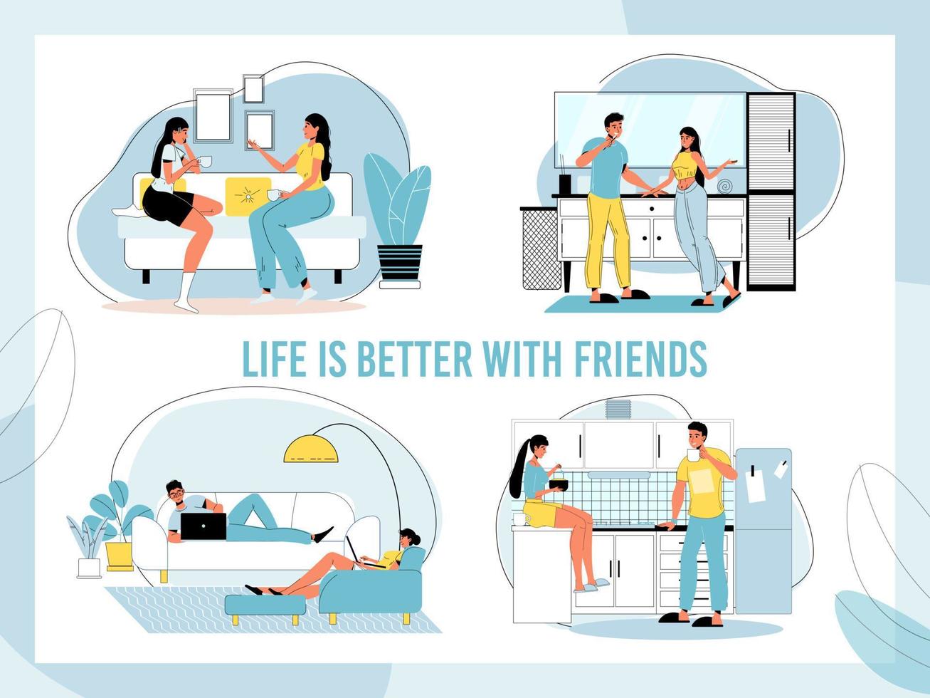 Young people friendship relationship lifestyle set vector