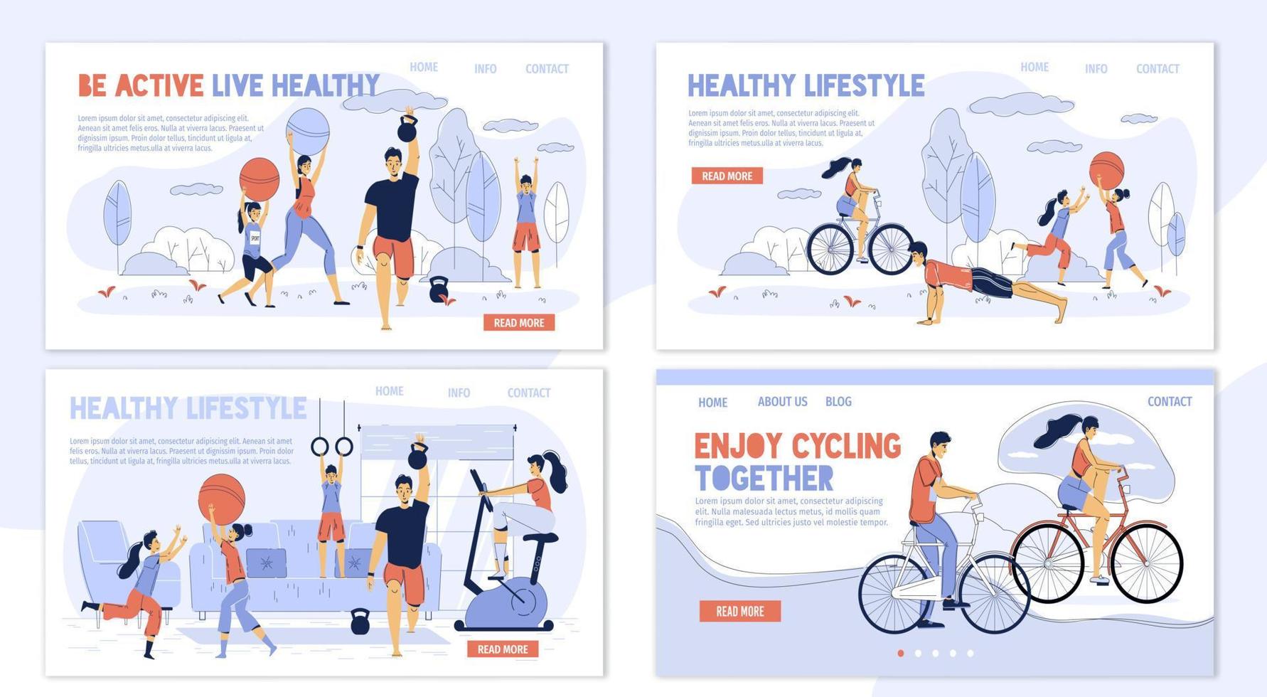 Healthy lifestyle daily sport activity webpage set vector