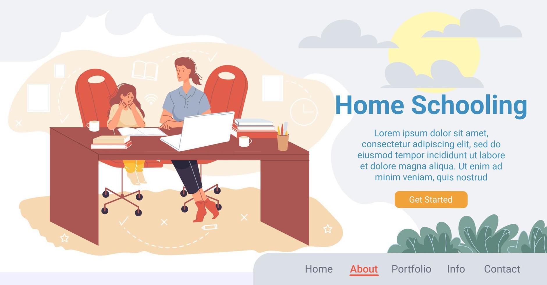 Home schooling organization service landing page vector