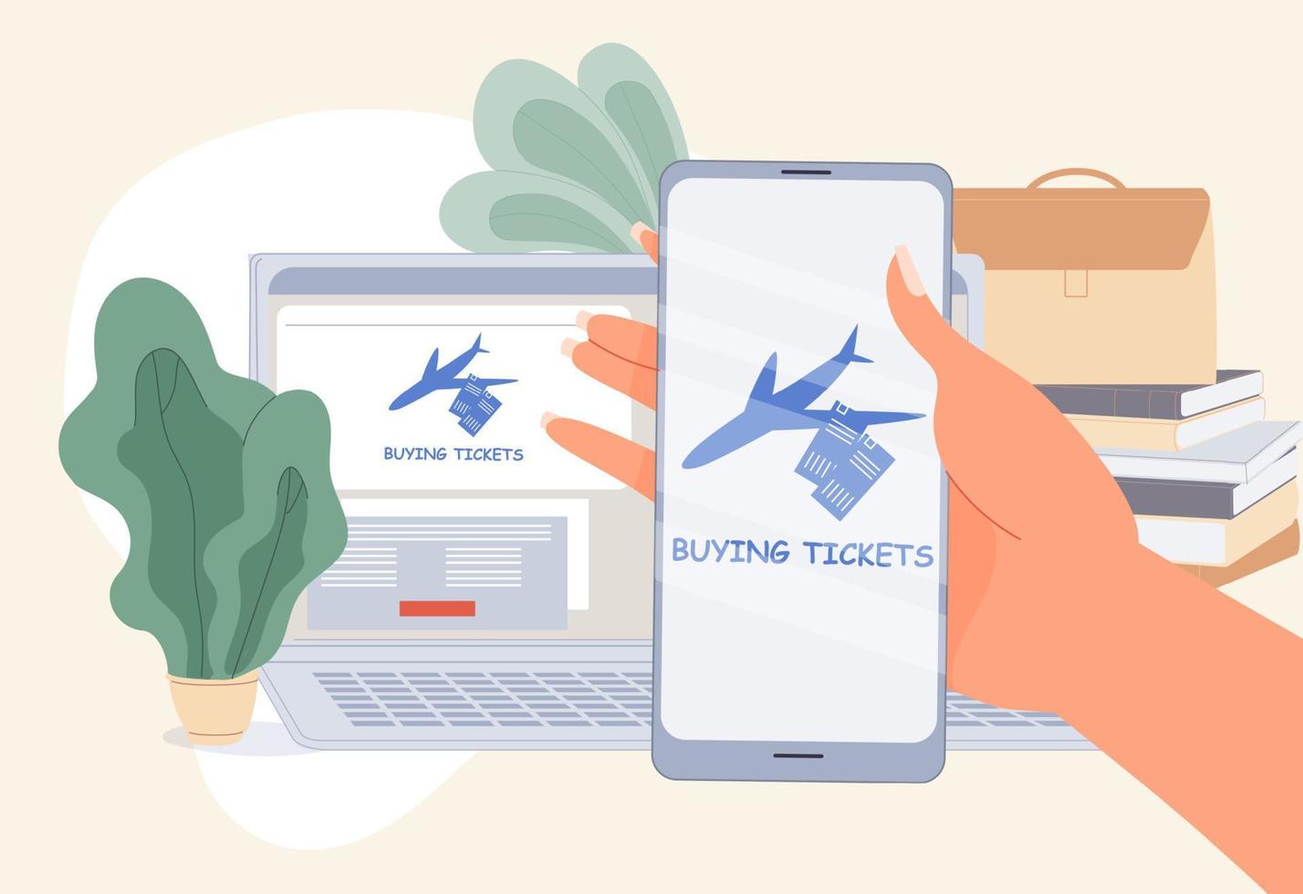 Buying airplane ticket online service mobile app vector