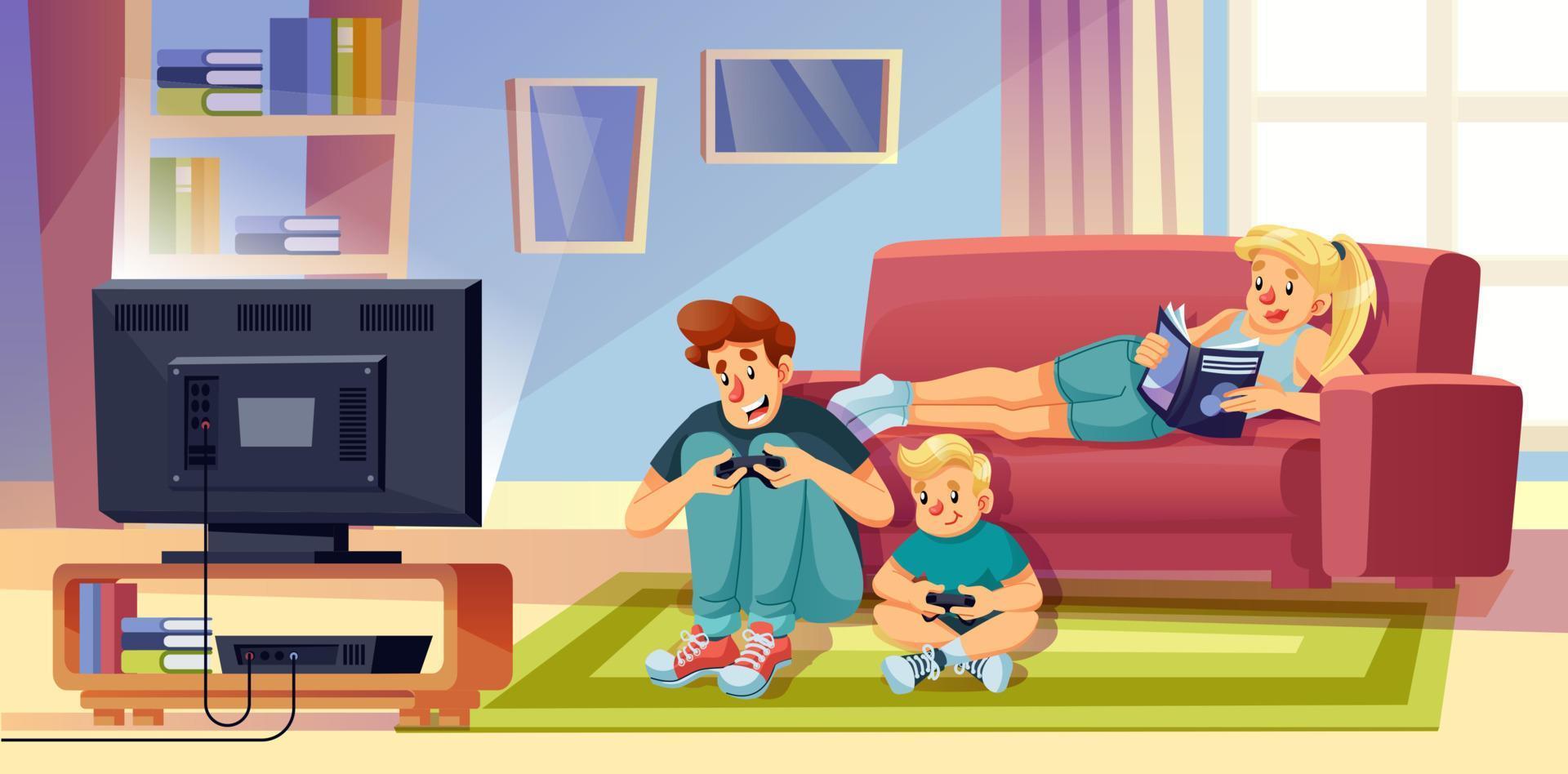 Happy family spend time at home on summer holidays vector