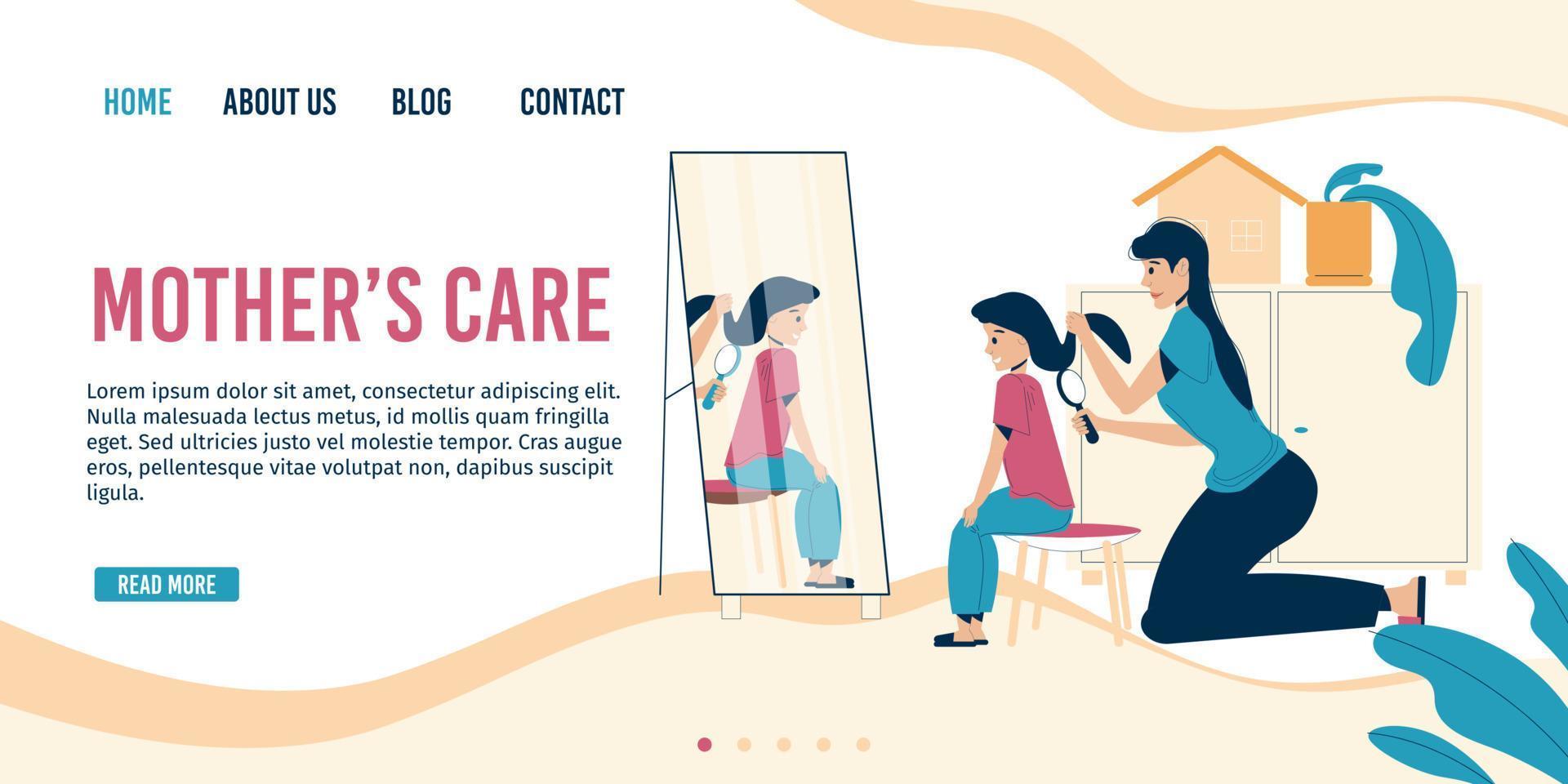 Mother care parenting landing page design template vector
