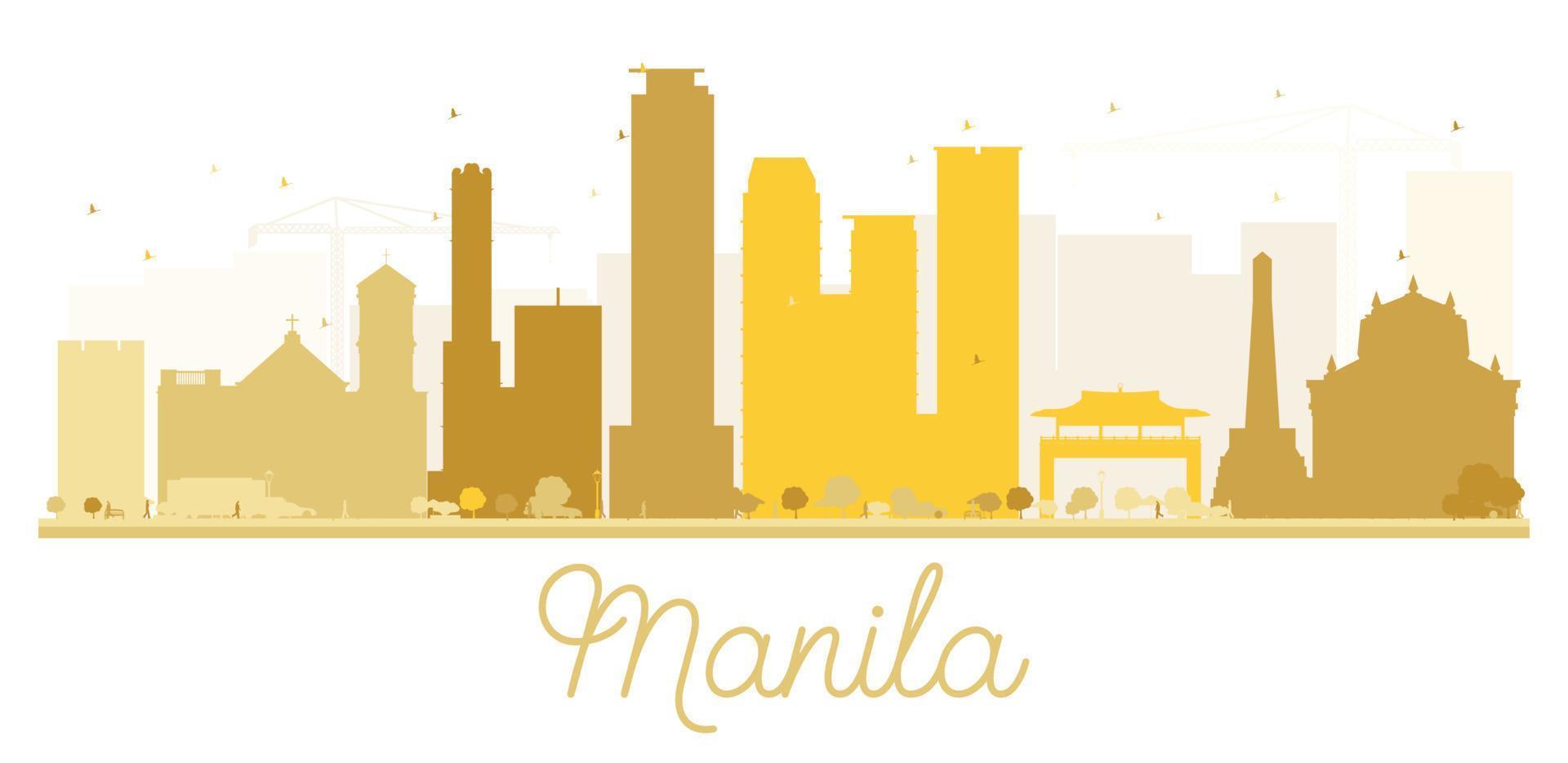 silueta dorada del horizonte de la ciudad de manila. vector