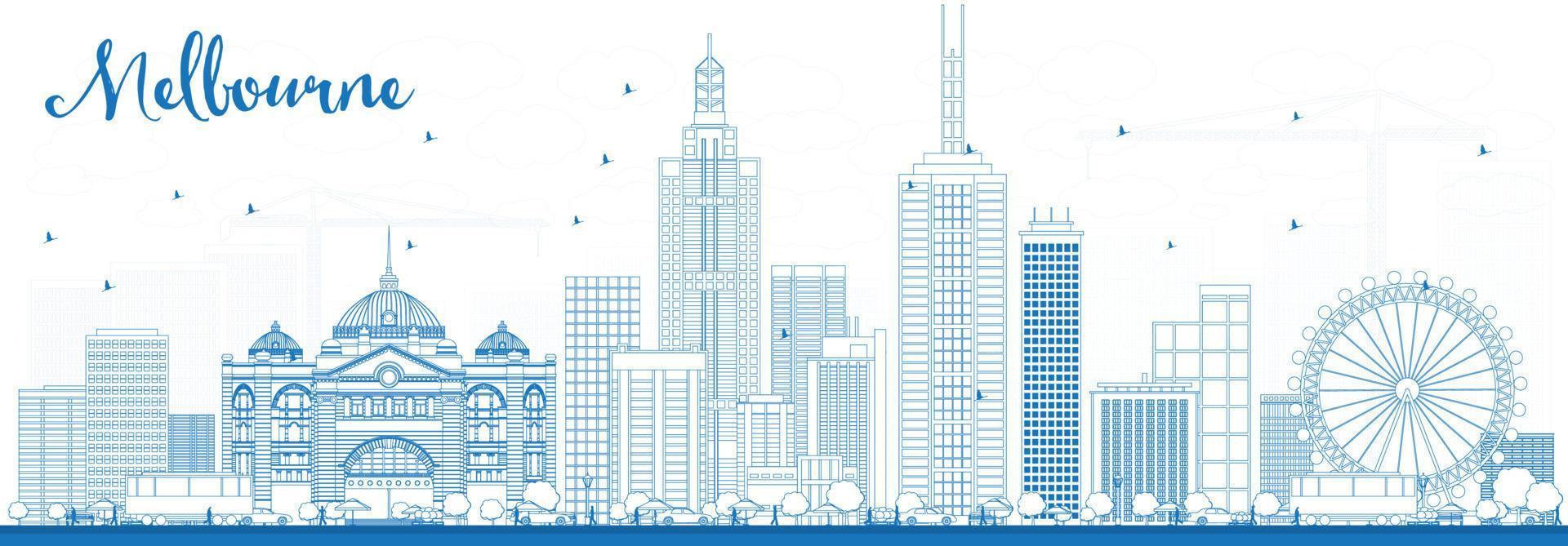 Melbourne Skyline with Blue Buildings. vector